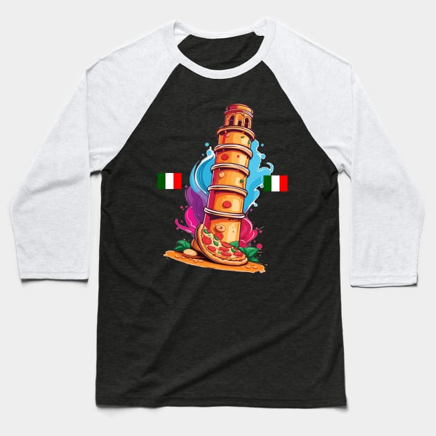 Leaning tower of pizza fun Baseball T-Shirt by BishBashBosh